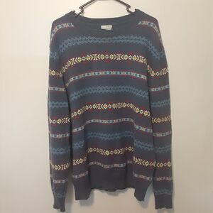 Vtg Le Tigre Adult Mens XL Blue Long Sleeve Sweater Aztec Design